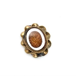 Antique Victorian goldstone glass oval framed jewelry piece